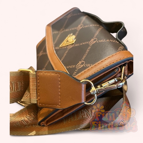 Valentino Orlandi Chic Brown Logo Crossbody Wallet Purse with Strap Fall Autumn - Picture 4 of 10